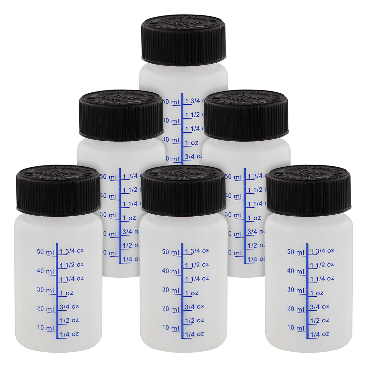 2-Ounce Paint Touch-Up Bottles with Safety Lids (6 Pack), Mixing Ball, and Applicator Brush - 60ml Fluid Capacity for Auto, Car, and Craft Projects