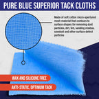 Pure Blue Superior Tack Cloths - Tack Rags (Box of 6) - Automotive Car Painters Professional Grade - Removes Dust, Sanding Particles, Cleans Surfaces