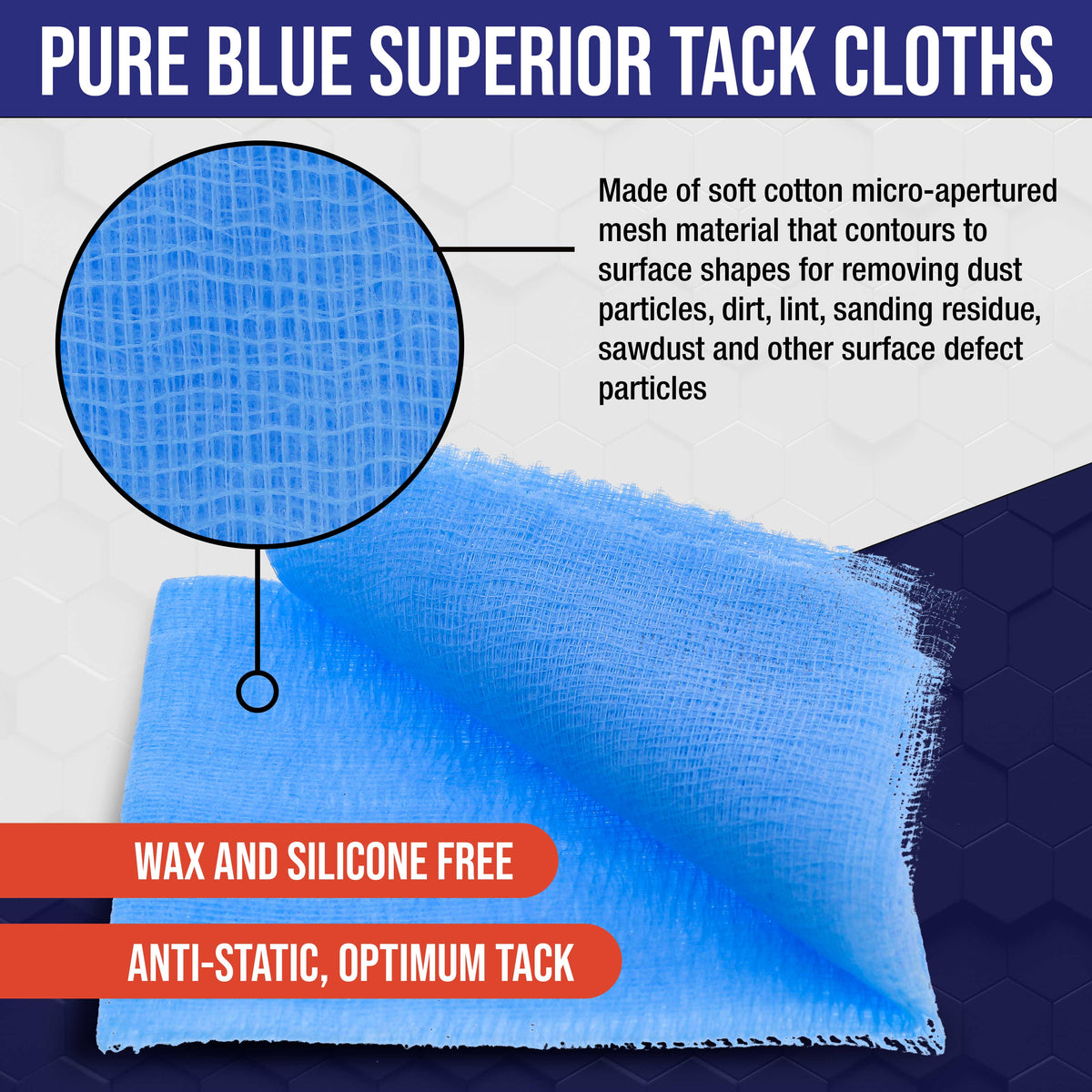 Pure Blue Superior Tack Cloths - Tack Rags (Box of 6) - Automotive Car Painters Professional Grade - Removes Dust, Sanding Particles, Cleans Surfaces
