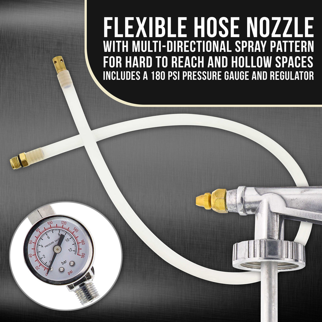 Air Undercoating Spray Gun with Gauge, Includes 22" Long Flexible Extension Wand with Multi-Directional Nozzle - Sprayable Bed Liner, Rubberized
