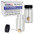 36-Pack Wool Daubers with Clear Plastic Bottles, 4 oz. (120 ml) - Safety Lids, Applicator Ball Brushes for Leather Dye, Dyeing, Painting, Gluing, DIY