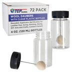 72-Pack Wool Daubers with Clear Plastic Bottles, 4 oz. (120 ml) - Safety Lids, Applicator Ball Brushes for Leather Dye, Dyeing, Painting, Gluing, DIY