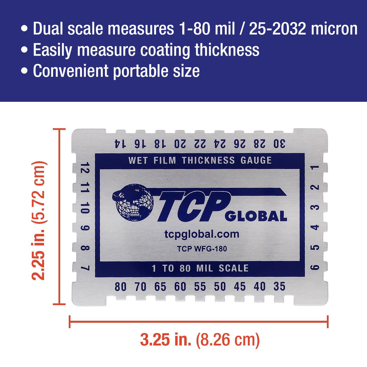Wet Film Thickness Gauge Comb, 1-80 Mil Scale, Step and notched for Paints Resins
