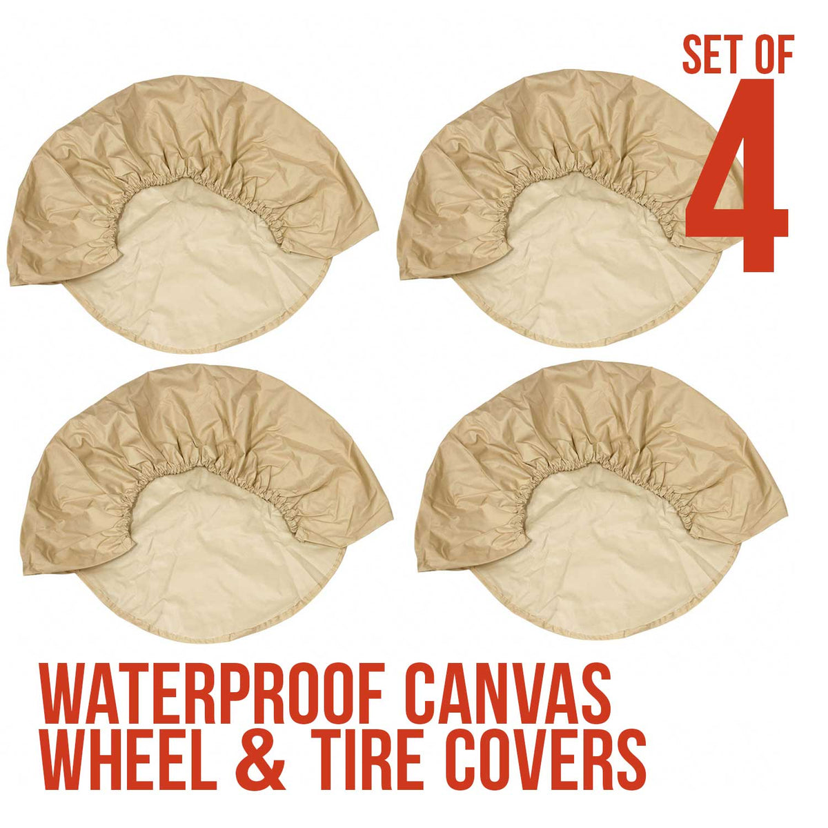Set of 4 Oxford Canvas Wheel Tire Covers for RV, Truck & Trailer, 27"-29" Diameter