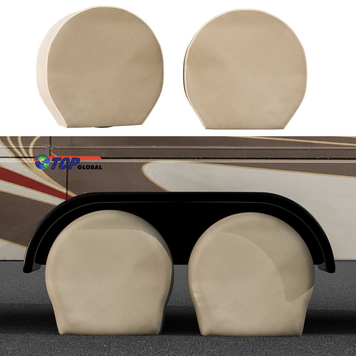 Set of 4 Oxford Canvas Wheel Tire Covers for RV, Truck & Trailer, 27"-29" Diameter
