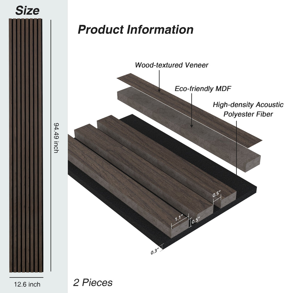 Acoustic Slat Wood Wall Panel - Dark Walnut & Black Felt