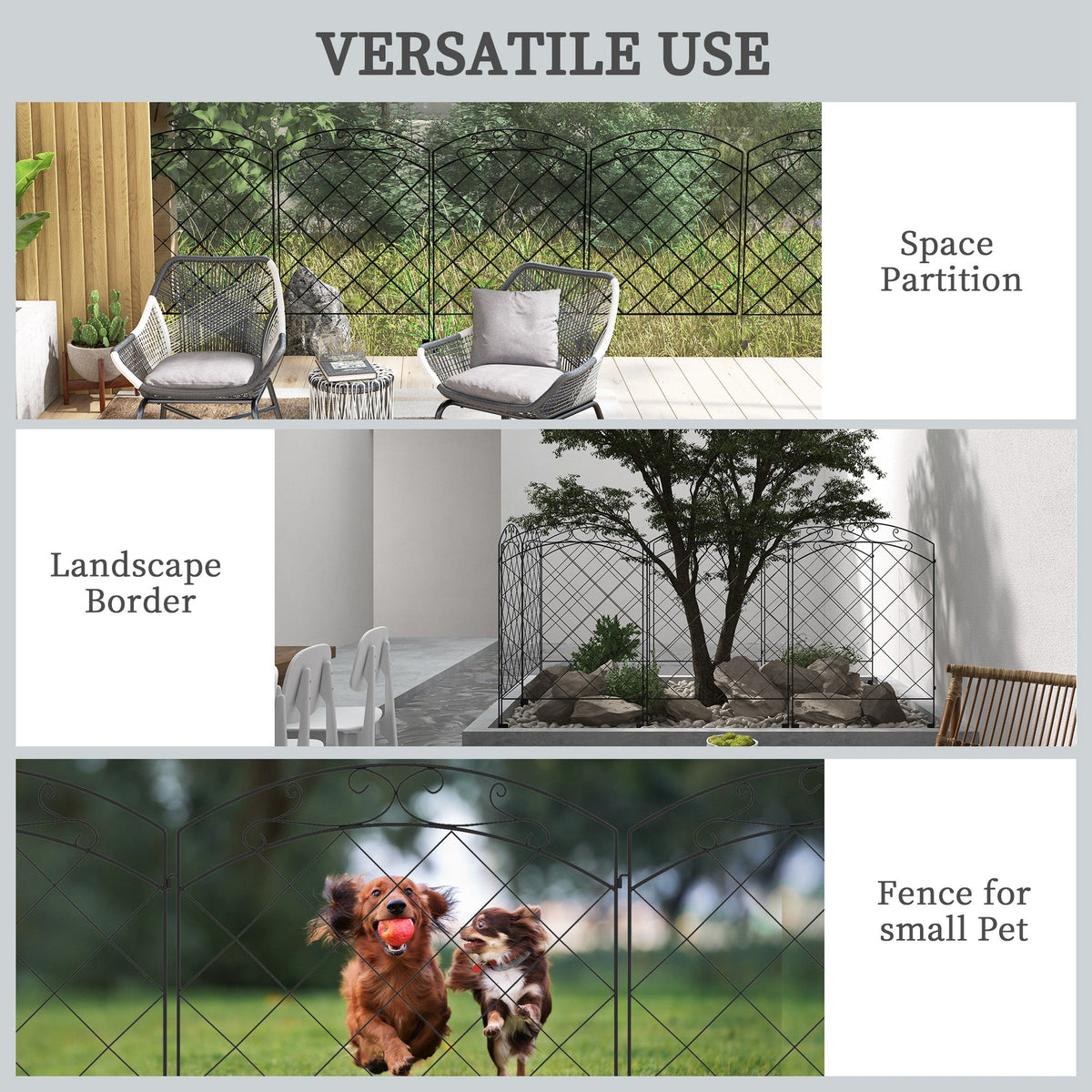 4 Pack Steel Fence Panels, 11.4' L x 43" H, Border Flower Edging for Yard, Swirl Vines