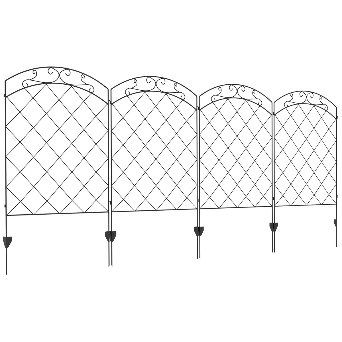 4 Pack Steel Fence Panels, 11.4' L x 43" H, Border Flower Edging for Yard, Swirl Vines