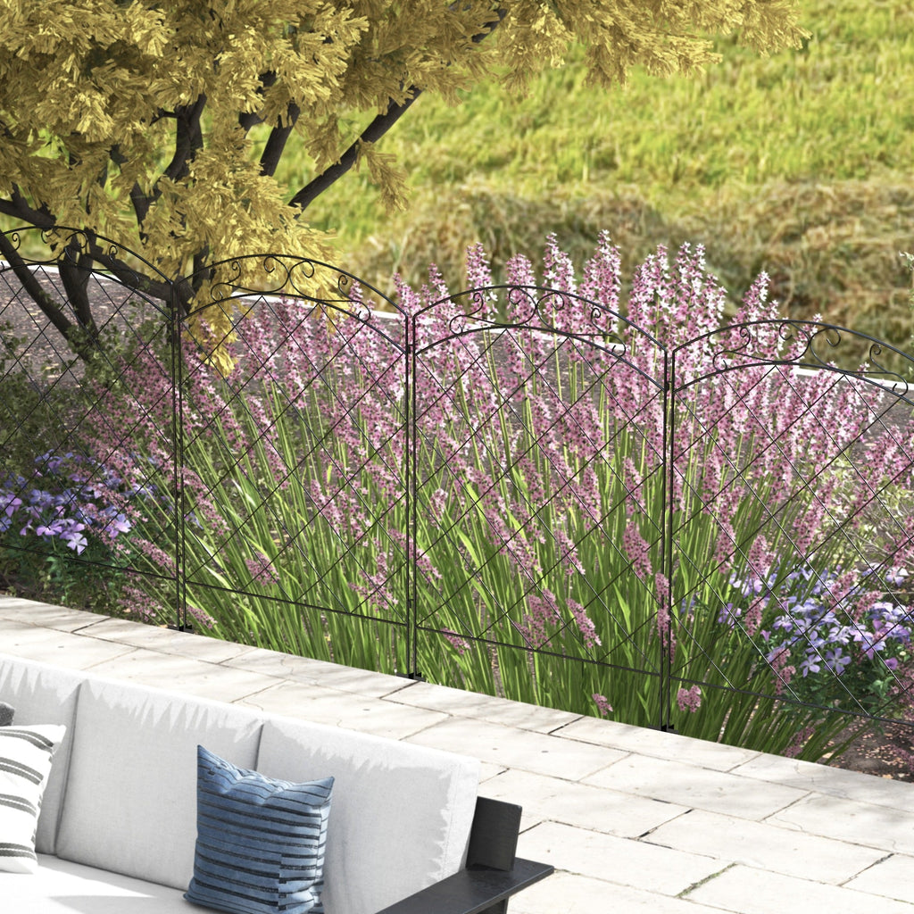 4 Pack Steel Fence Panels, 11.4' L x 43" H, Border Flower Edging for Yard, Swirl Vines