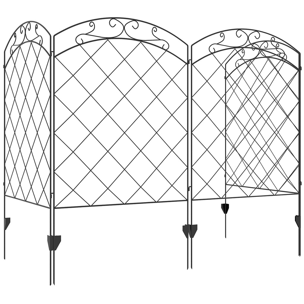 4 Pack Steel Fence Panels, 11.4' L x 43" H, Border Flower Edging for Yard, Swirl Vines