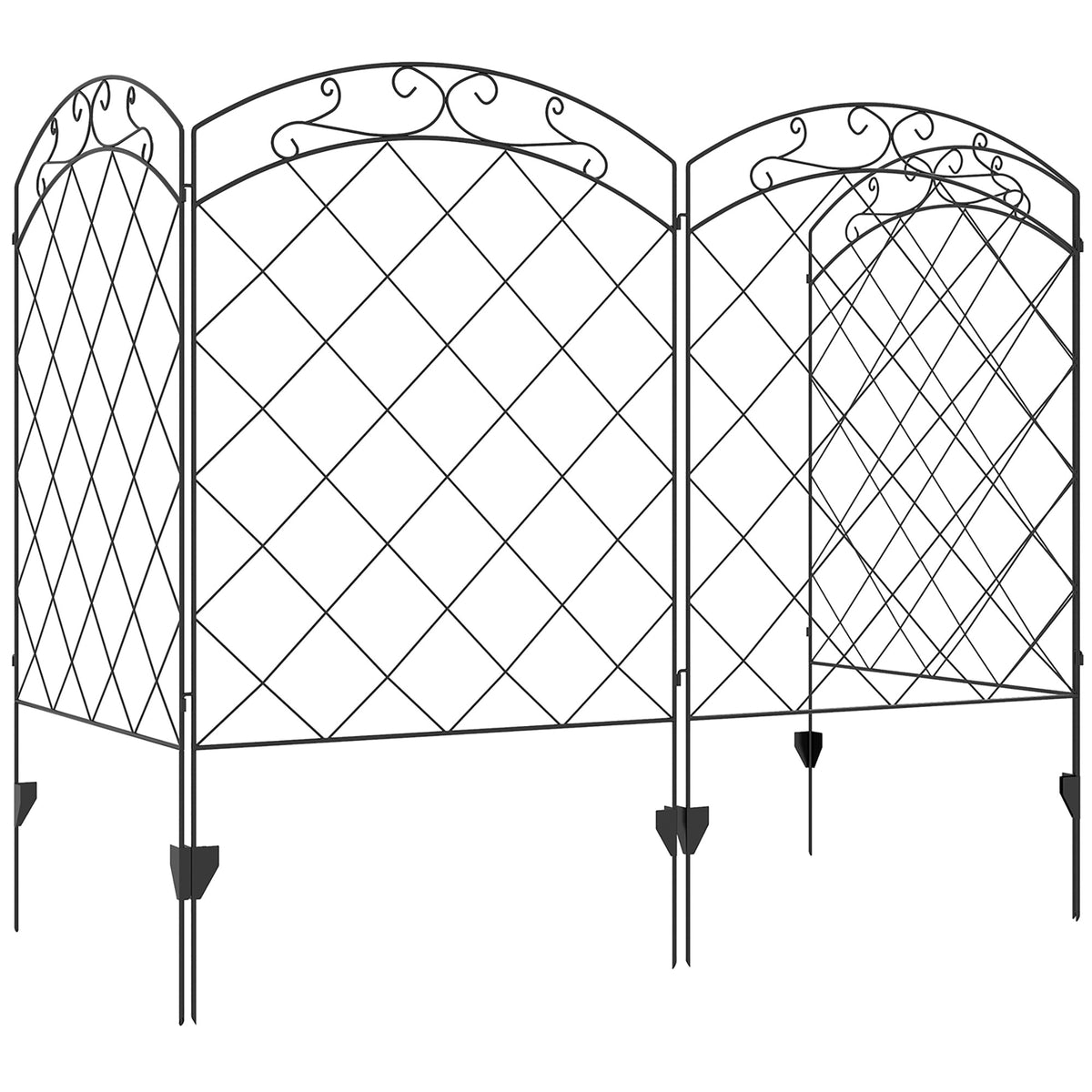 4 Pack Steel Fence Panels, 11.4' L x 43" H, Border Flower Edging for Yard, Swirl Vines