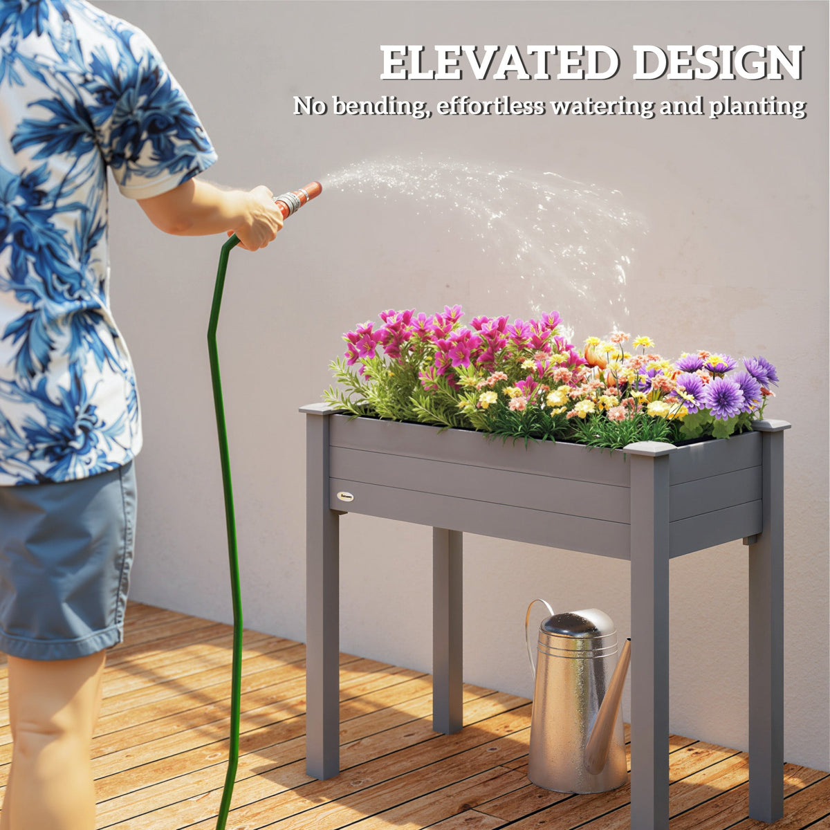 Wooden Elevated Planter Box with Liner for Garden Use