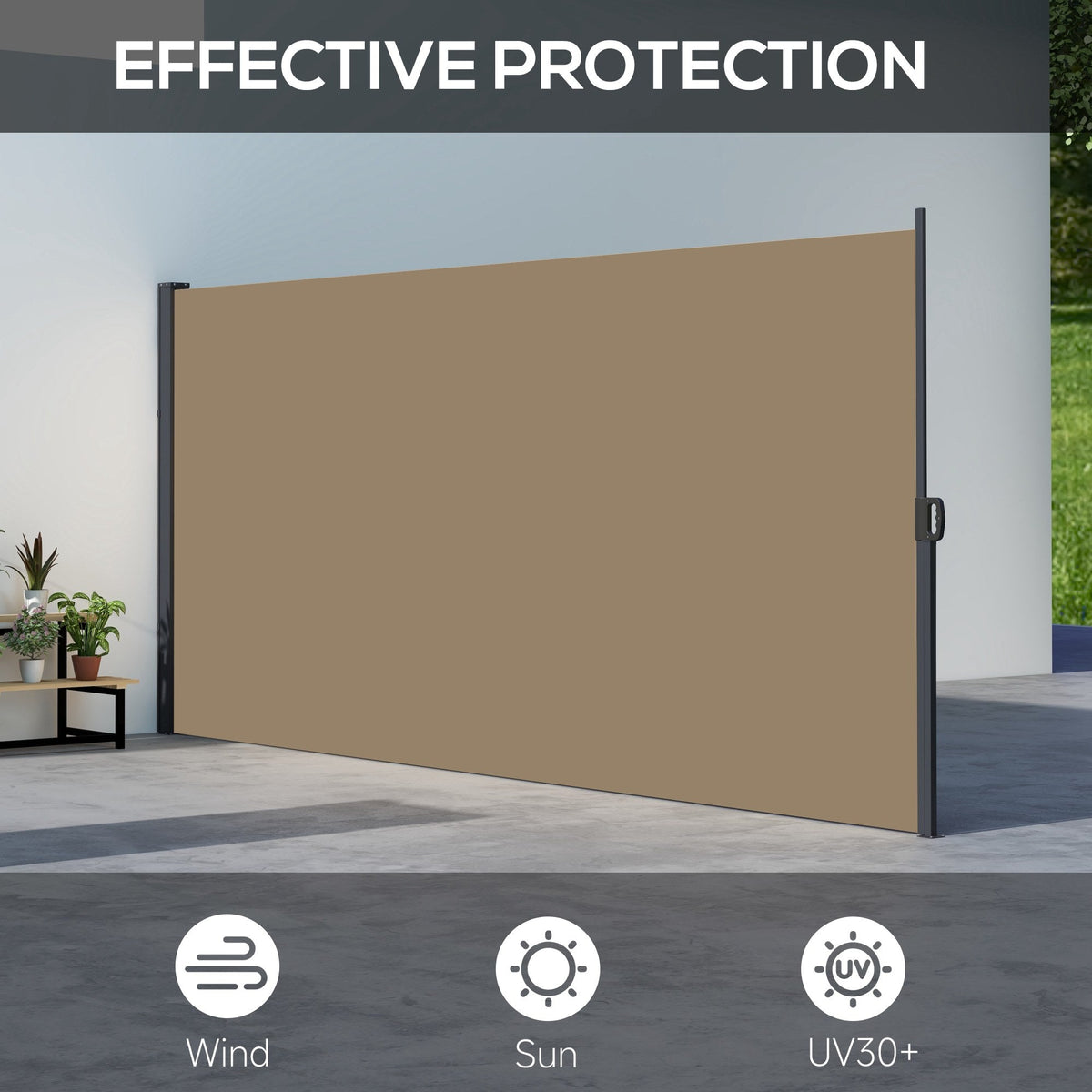 13' x 6' Retractable Side Awning, Full Cassette Privacy Screen, Khaki