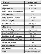 Tuxedo TP9KAC-TUX Clear Floor 9,000lb Two Post Lift