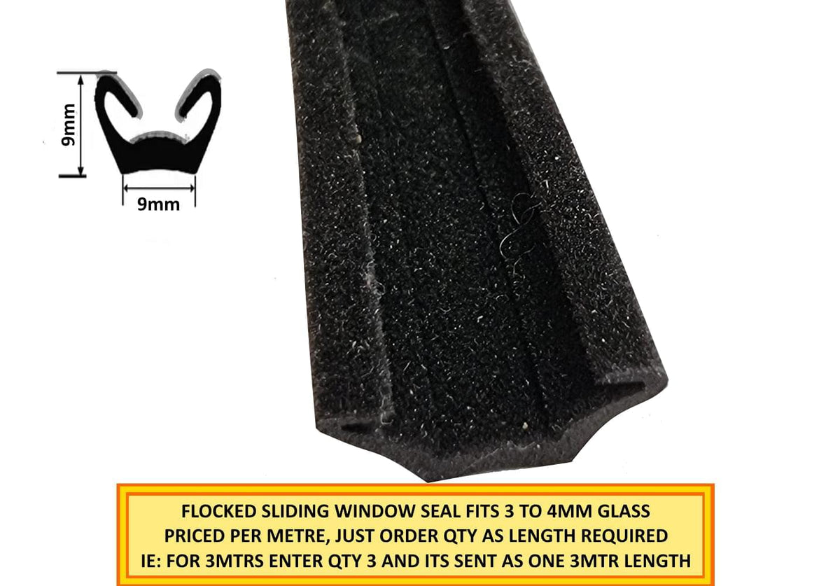 FLOCKED LINED RUBBER SLIDING WINDOW CHANNEL 4 SIZES - The Seal Extrusion Company LTD