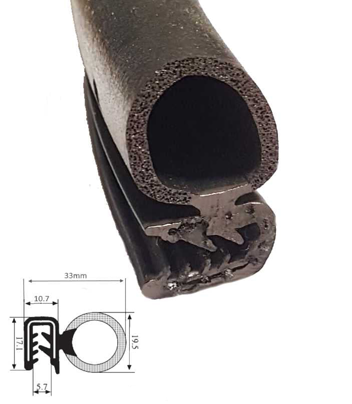 TSEC 2371 PVC Rubber Trim with Flexible Steel Core – Self-Gripping Edging Trim – Priced Per Metre (Fits 1-4.5mm Panel Thickness)