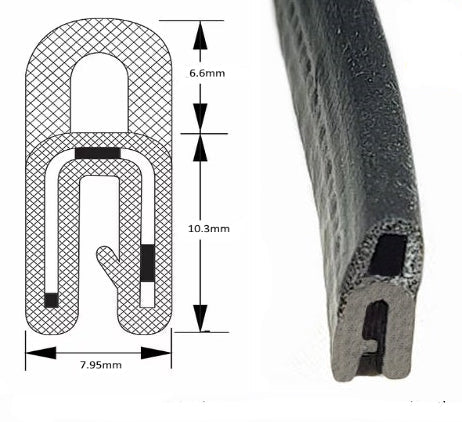 EPDM Top Seal with EPDM Sponge/Wire Carrier – Fits 0.8-1.5mm Panels – Priced Per Metre