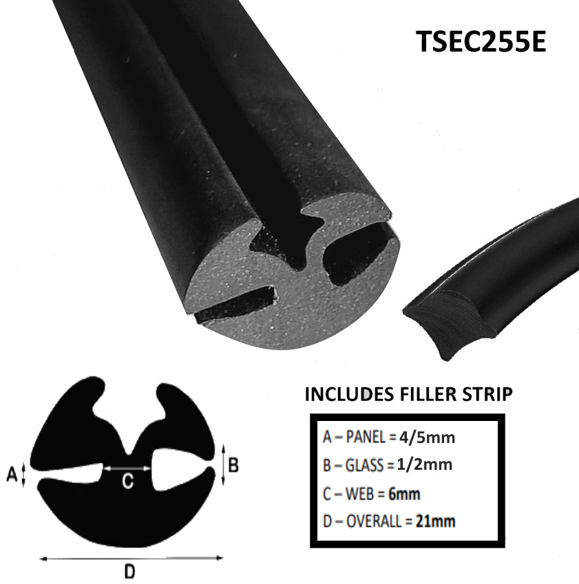 EPDM Rubber Glazing Seal with Filler Strip – Window Rubber for Glass, Perspex & Acrylic