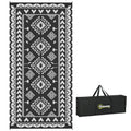 9' x 18' Outdoor Rug, Waterproof Reversible Straw Material, Black & White Rhombus Pattern