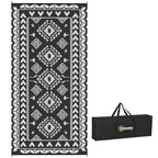 9' x 18' Outdoor Rug, Waterproof Reversible Straw Material, Black & White Rhombus Pattern