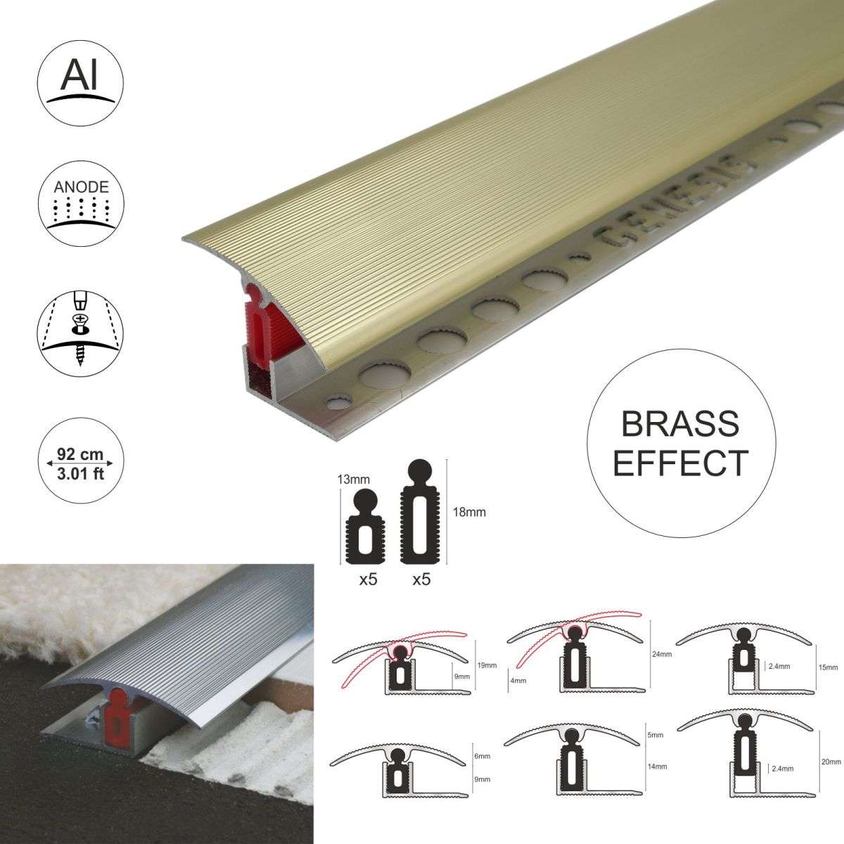 TTC 40mm Aluminium Door Threshold T-Bar Trim – Adjustable Easy Clip