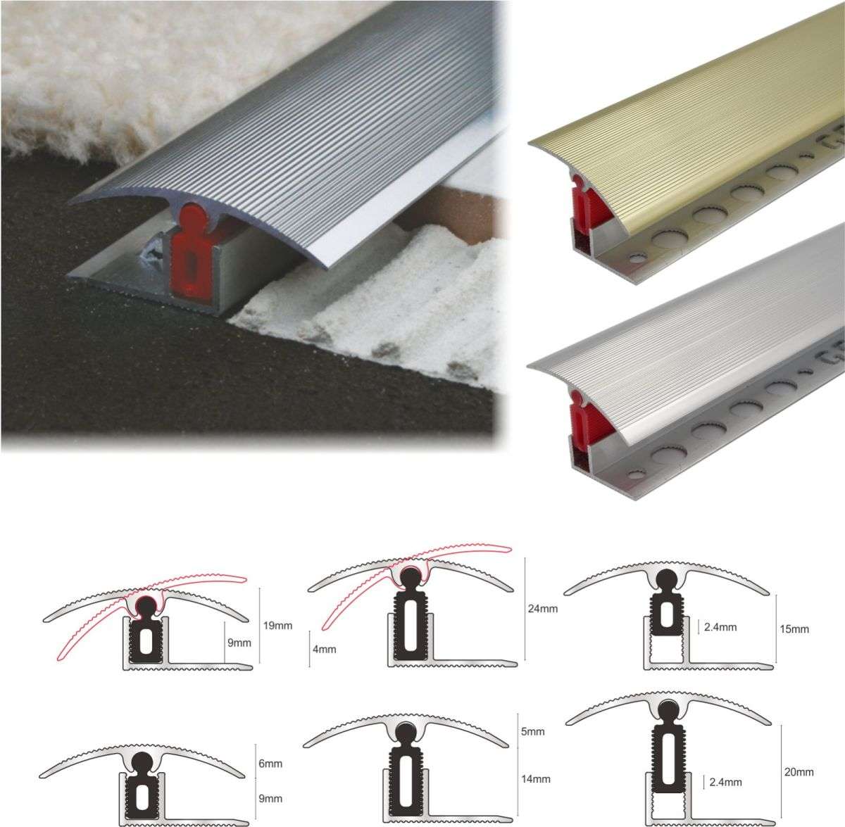 TTC 40mm Aluminium Door Threshold T-Bar Trim – Adjustable Easy Clip