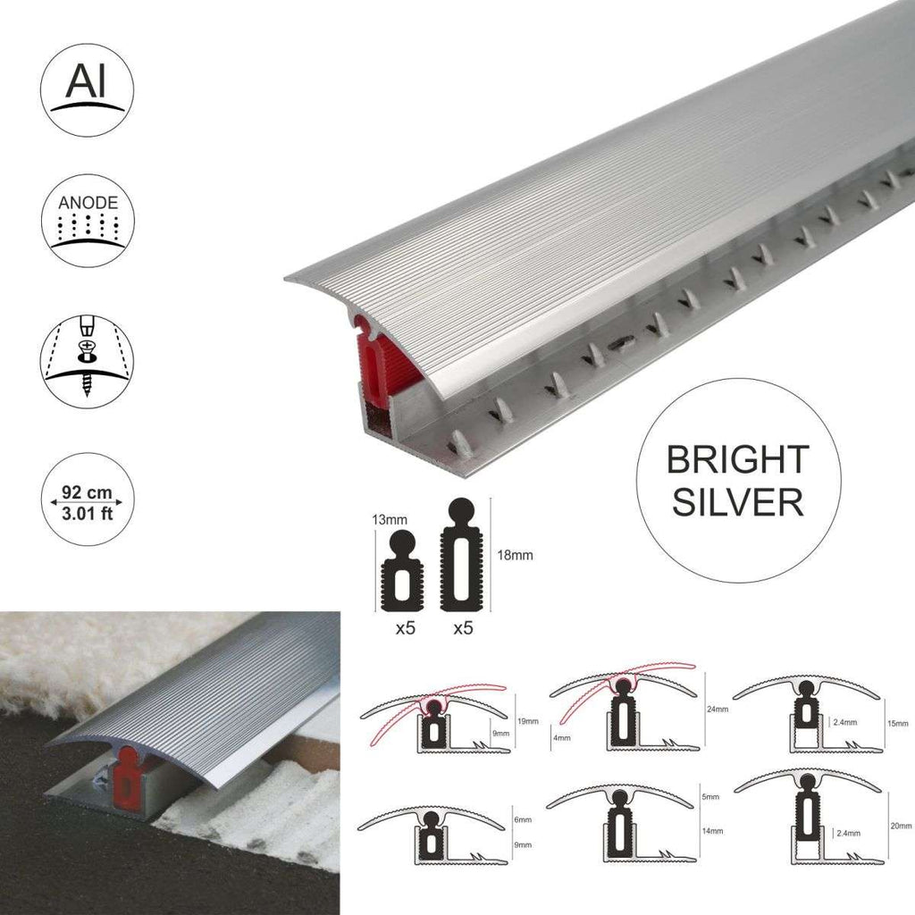 Aluminium Adjustable Height Carpet Door Threshold Strip 40mm Easy Clip TTG Pivot Transition Bar