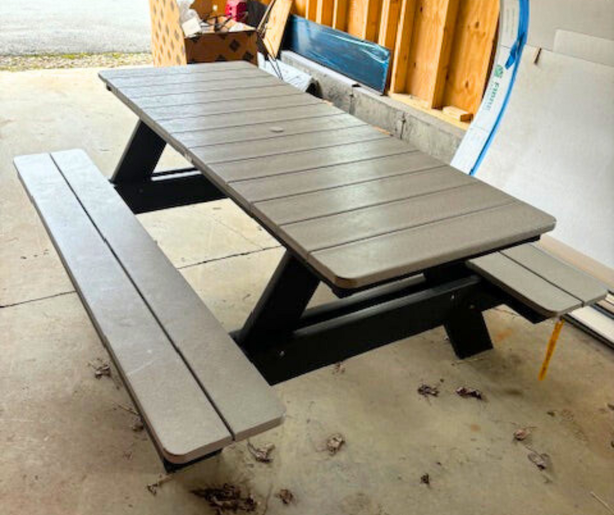 RECTANGULAR PICNIC TABLE- LIGHT GRAY ON BLACK