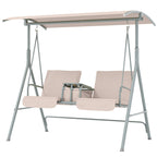 2 Seater Garden Swing Chair with Tilting Canopy, Tray & Storage Bag, Beige