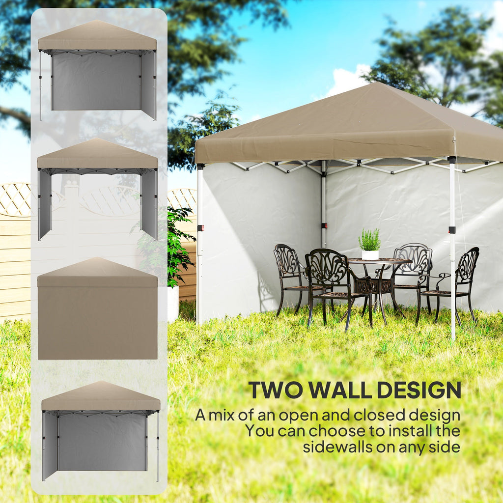 3 x 3m Pop Up Gazebo with 2 Sidewalls, Weight Bags & Wheeled Bag, Khaki