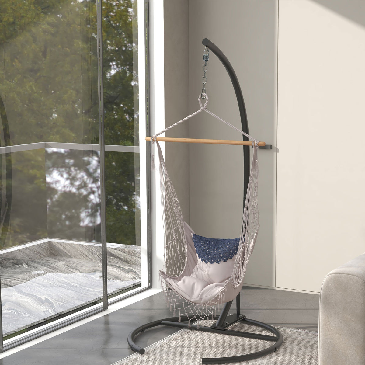 Hanging Hammock Chair Stand with Round Base, 330 lbs. Heavy Duty Hammock Stand, Black