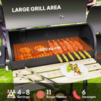Charcoal Grill with Offset Smoker, Side Tables, Shelf, Thermometer & Wheels