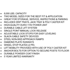 Tuxedo FP8K-DX-XLT 8,000 lb Deluxe Storage Lift Extended Length / Height - Poly casters, drip trays, jack tray