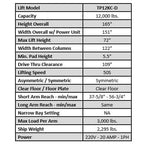 Tuxedo TP12KC-D 12,000 lb Two Post Lift -- Direct Drive