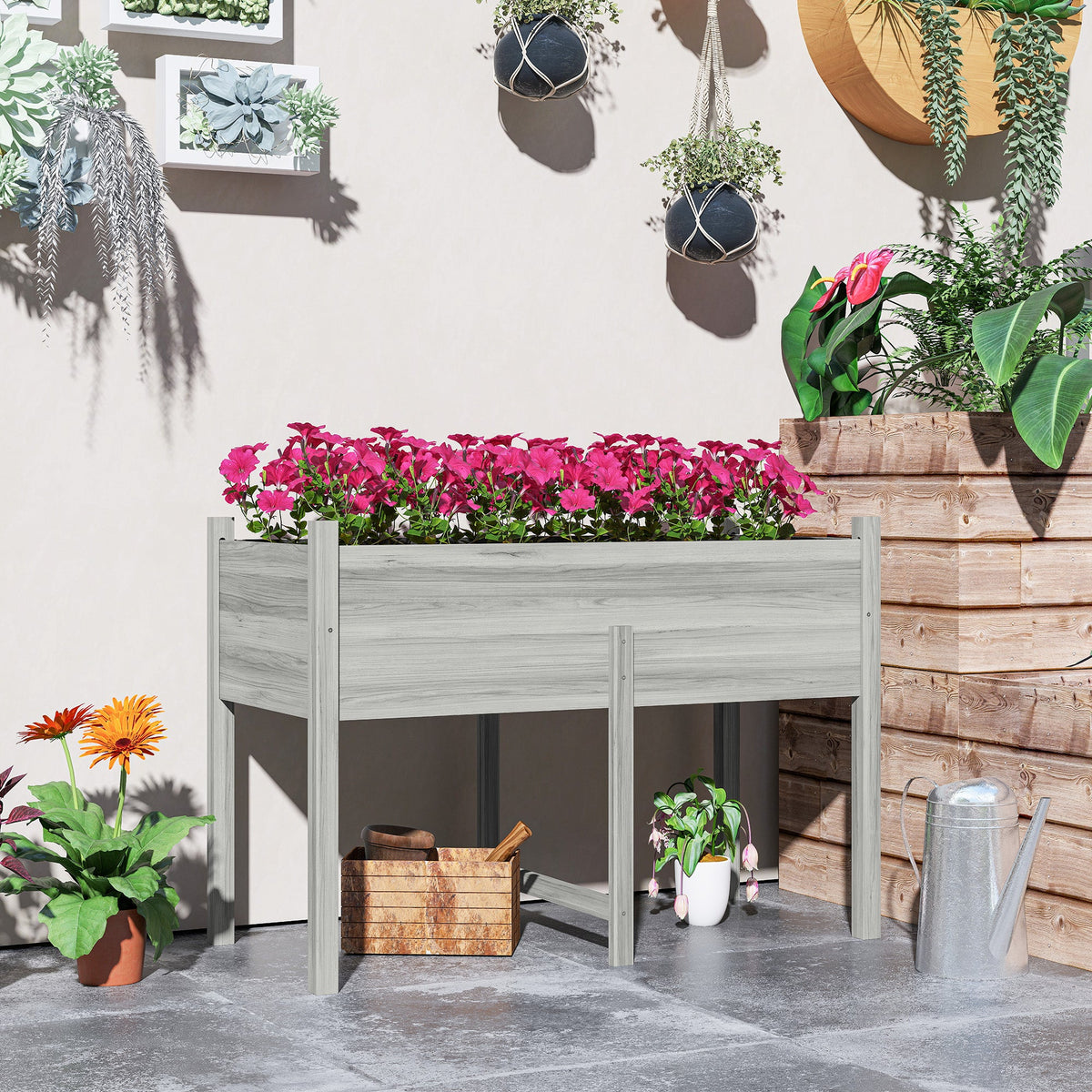 Wooden Raised Garden Bed with Liner & Drain Holes, 45.3"x21.7"x31.5", Grey