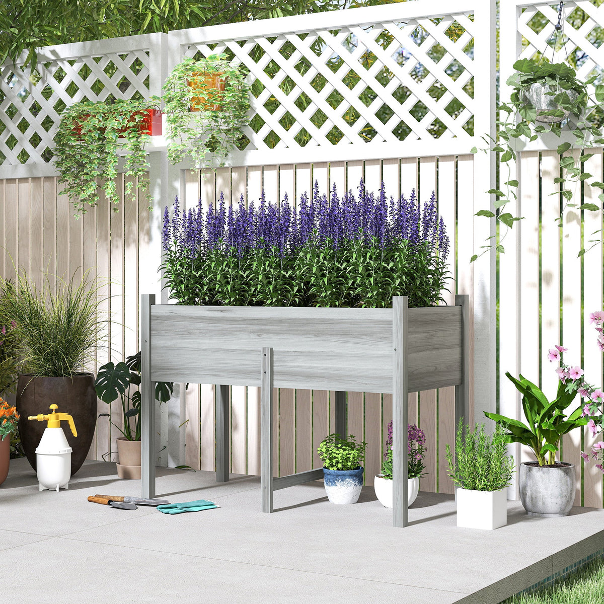 Wooden Raised Garden Bed with Liner & Drain Holes, 45.3"x21.7"x31.5", Grey