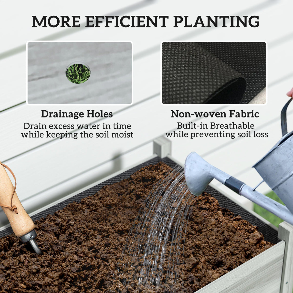 Wooden Raised Garden Bed with Liner & Drain Holes, 45.3"x21.7"x31.5", Grey
