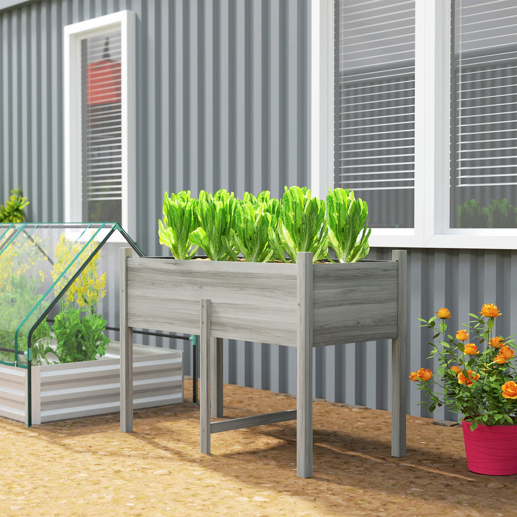 Wooden Raised Garden Bed with Liner & Drain Holes, 45.3"x21.7"x31.5", Grey