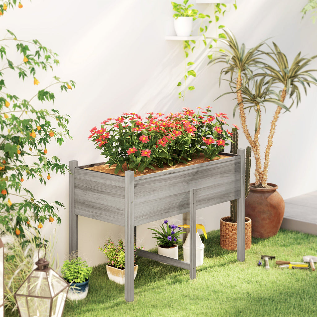Wooden Raised Garden Bed with Liner & Drain Holes, 45.3"x21.7"x31.5", Grey