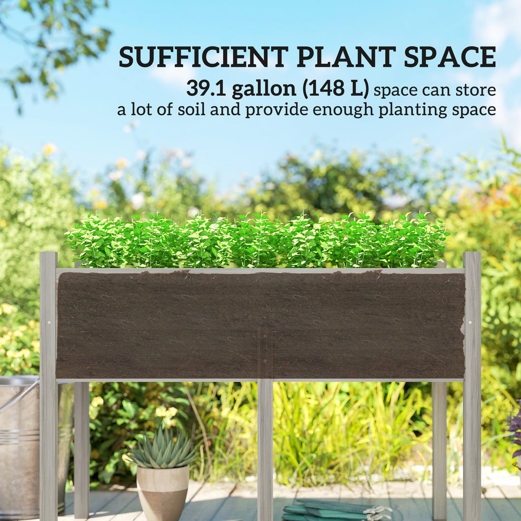 Wooden Raised Garden Bed with Liner & Drain Holes, 45.3"x21.7"x31.5", Grey