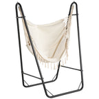 Hammock Swing Chair with U Shape Stand, Side Pocket, Black/Cream White