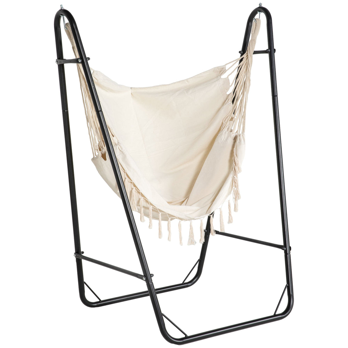 Hammock Swing Chair with U Shape Stand, Side Pocket, Black/Cream White