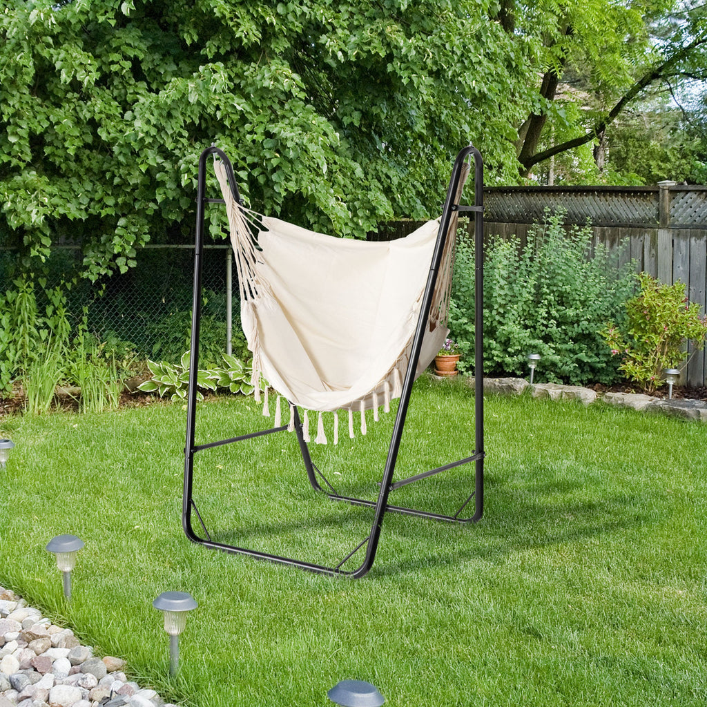 Hammock Swing Chair with U Shape Stand, Side Pocket, Black/Cream White