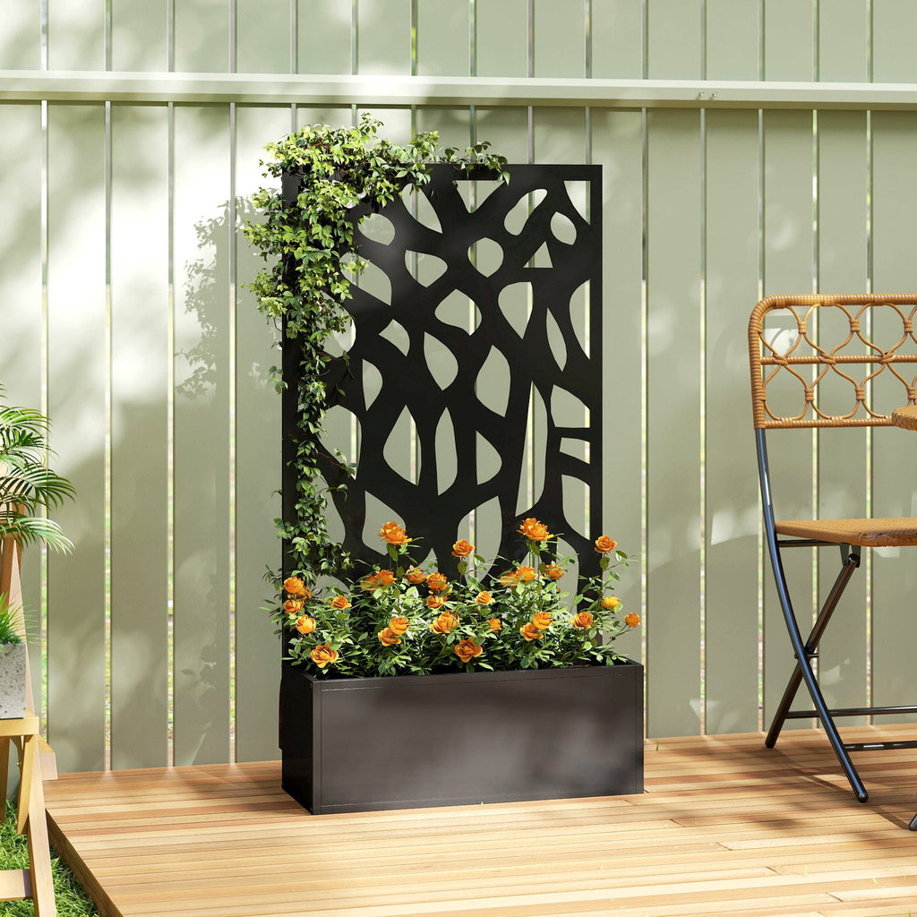Outsunny Metal Raised Garden Bed with Trellis, Outdoor Planter Box with Privacy Screen, Elevated Garden Box for Climbing Plants - Wise Galleria Pots & Planters