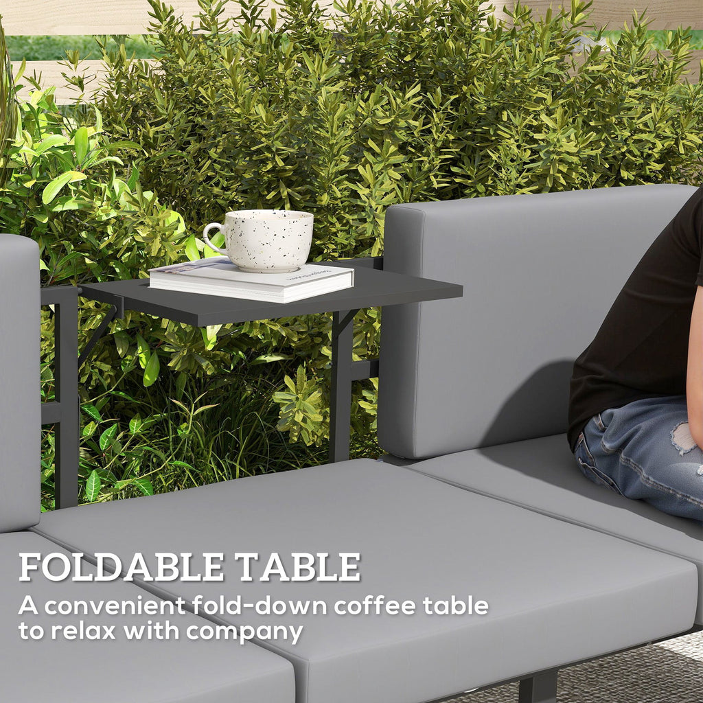 3-Seater Outdoor Sofa, 3-in-1  Lounge Chair with 5-Position Adjustable Back, Grey