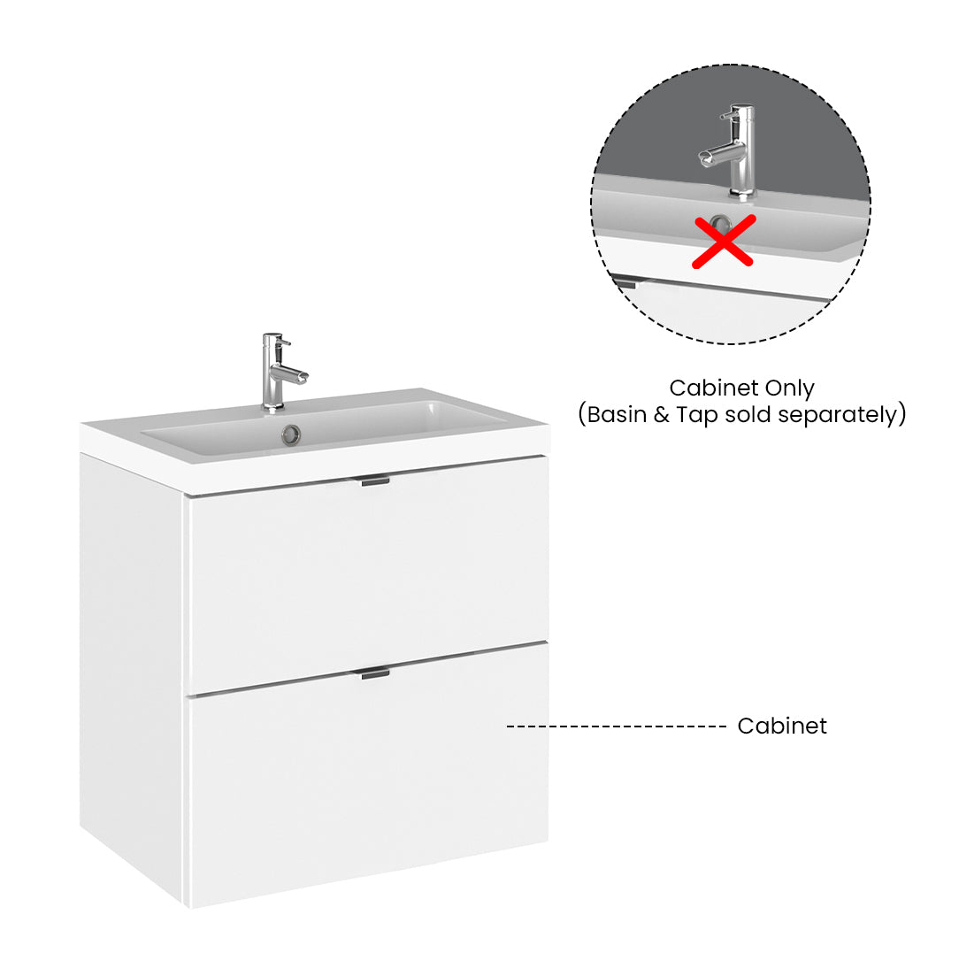 Hudson Reed Fusion Wall Hung 2 Soft Close Drawer Vanity Unit without Basin, Modern Bathroom Furniture in Gloss White Finish, 500mm