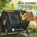 34.5 Gallon Dual Chamber Rotating Compost Bin, Tumbling Composter with Ventilation System, Brown