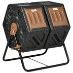34.5 Gallon Dual Chamber Rotating Compost Bin, Tumbling Composter with Ventilation System, Brown