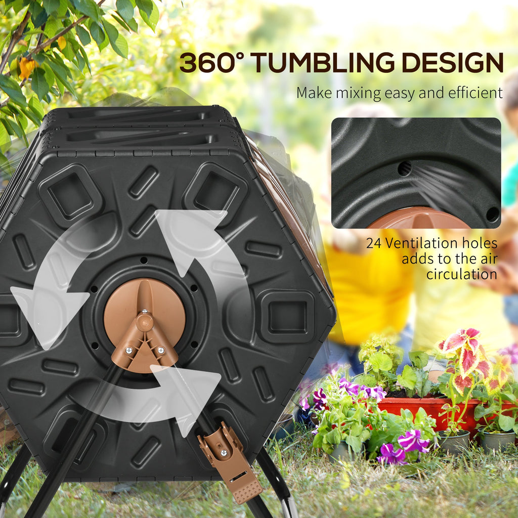 34.5 Gallon Dual Chamber Rotating Compost Bin, Tumbling Composter with Ventilation System, Brown