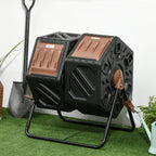 34.5 Gallon Dual Chamber Rotating Compost Bin, Tumbling Composter with Ventilation System, Brown